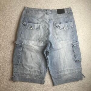 Y2K Koman men's blue baggy cargo jorts loose hiphop skater 38x15